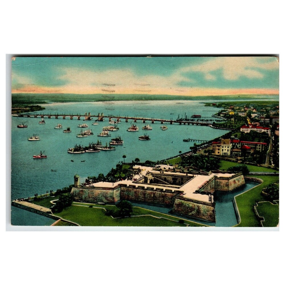 1954 St. Augustine FL Castillo de San Marcos Matanzas Bay Curt Teich Postcard